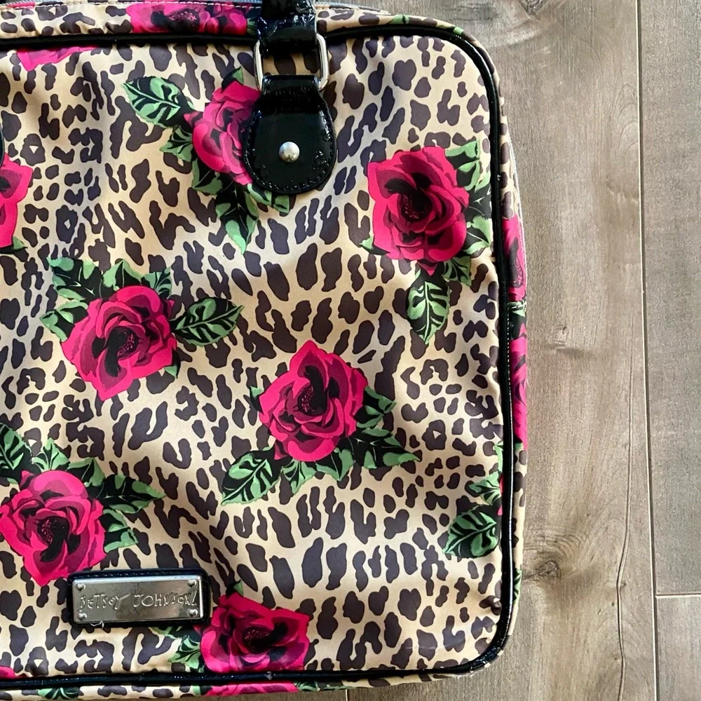Vintage Betsey Johnson IPad, Laptop Padded Leopard and Roses Case Bag ,15” x 13